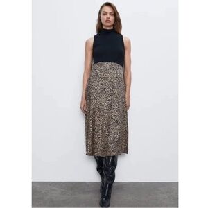 Zara Mock Neck Cheetah Print Maxi Dress